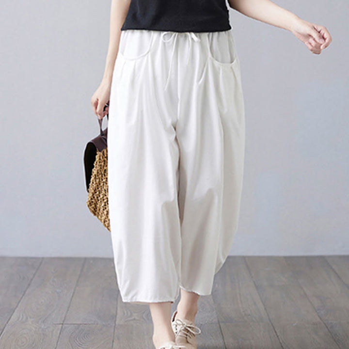 Pantalones cortos de verano Buddha Stones para mujer, de algodón y lino, con bolsillos - image 12
