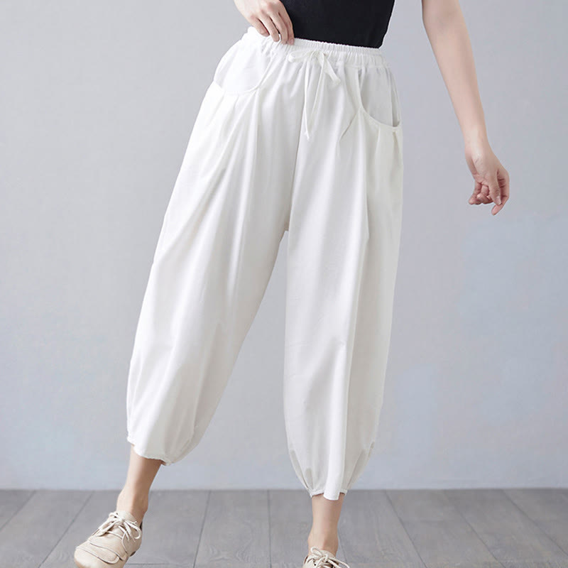 Pantalones cortos de verano Buddha Stones para mujer, de algodón y lino, con bolsillos - image 8