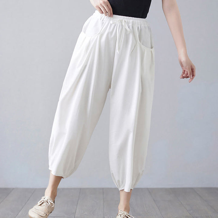 Pantalones cortos de verano Buddha Stones para mujer, de algodón y lino, con bolsillos - image 8