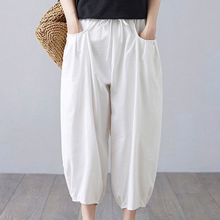 Pantalones cortos de verano Buddha Stones para mujer, de algodón y lino, con bolsillos - Blanco - US12, UK/AU16, EU44 (3XL) - image 7