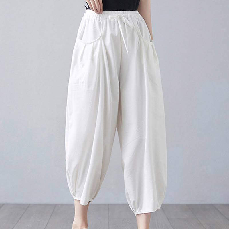 Pantalones cortos de verano Buddha Stones para mujer, de algodón y lino, con bolsillos - image 11