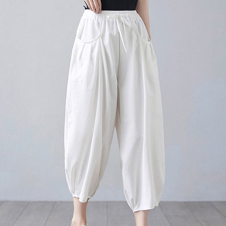 Pantalones cortos de verano Buddha Stones para mujer, de algodón y lino, con bolsillos - image 11