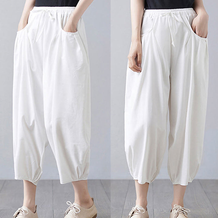 Pantalones cortos de verano Buddha Stones para mujer, de algodón y lino, con bolsillos - image 13