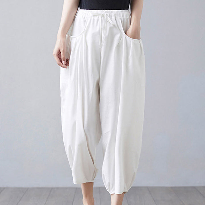 Pantalones cortos de verano Buddha Stones para mujer, de algodón y lino, con bolsillos - image 9