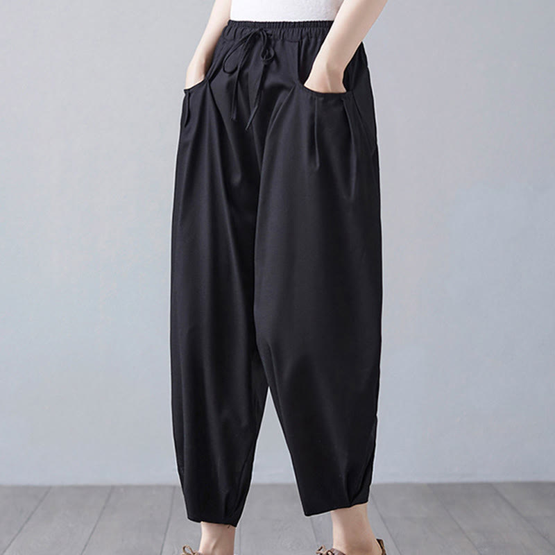 Pantalones cortos de verano Buddha Stones para mujer, de algodón y lino, con bolsillos - image 17