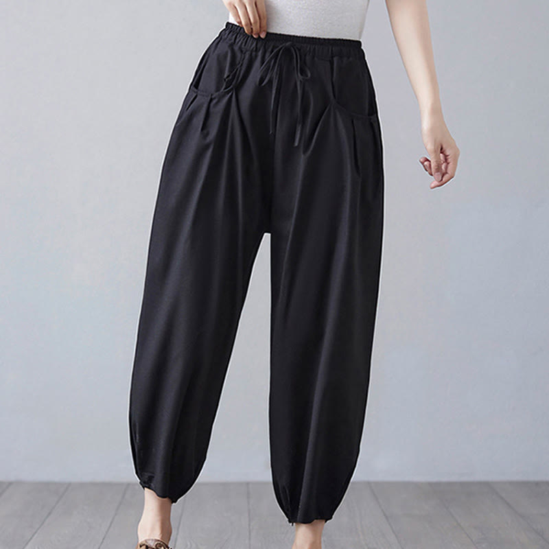 Pantalones cortos de verano Buddha Stones para mujer, de algodón y lino, con bolsillos - image 18