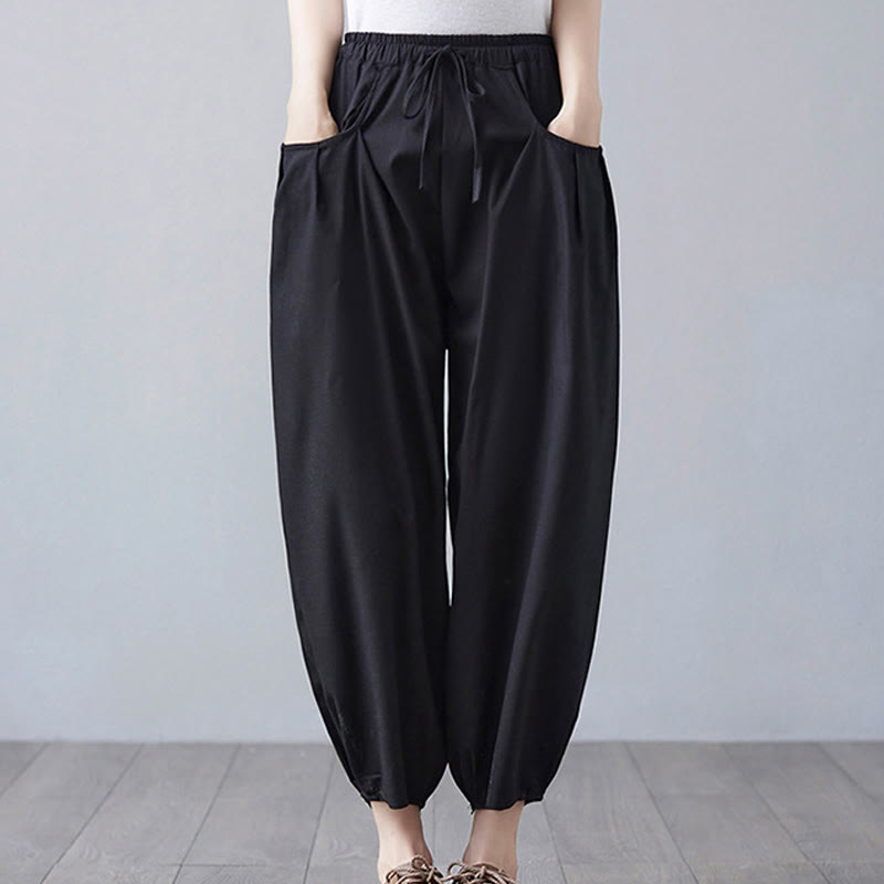 Pantalones cortos de verano Buddha Stones para mujer, de algodón y lino, con bolsillos - Negro - US12, UK/AU16, EU44 (3XL) - image 14