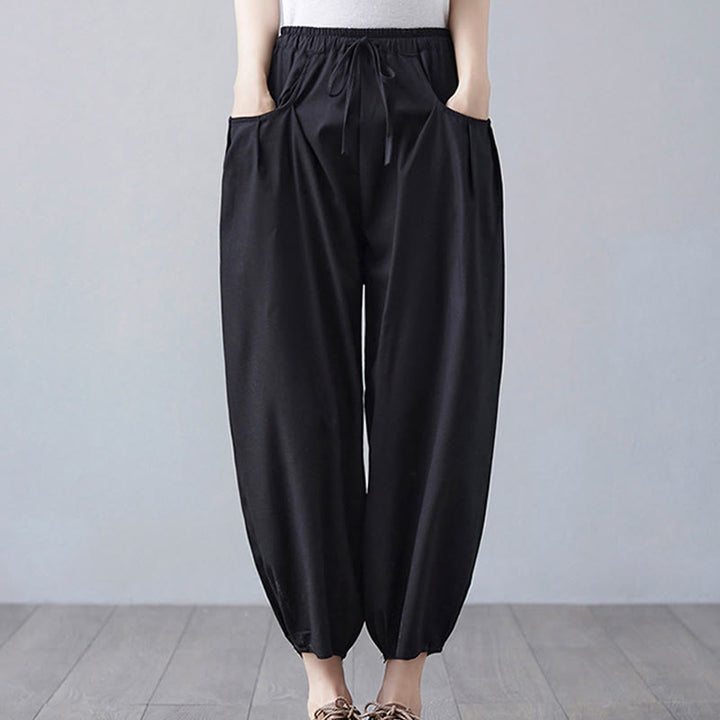 Pantalones cortos de verano Buddha Stones para mujer, de algodón y lino, con bolsillos - Negro - US12, UK/AU16, EU44 (3XL) - image 14