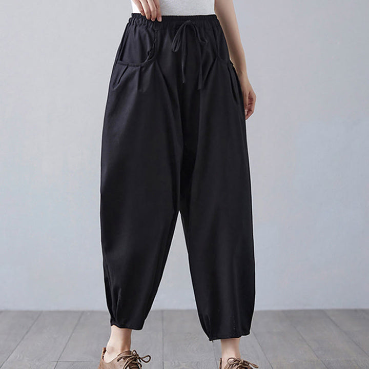Pantalones cortos de verano Buddha Stones para mujer, de algodón y lino, con bolsillos - image 15