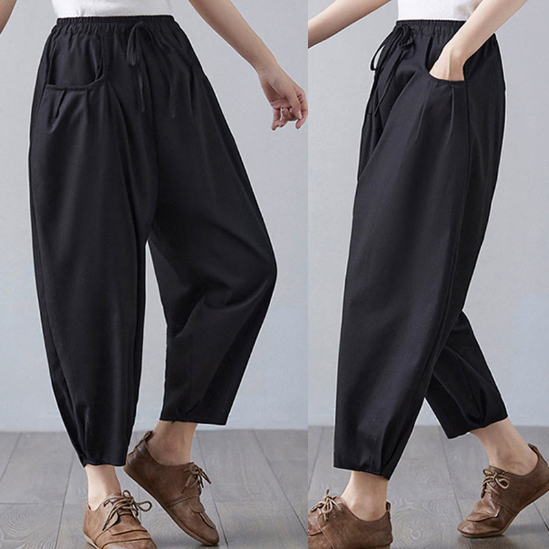 Pantalones cortos de verano Buddha Stones para mujer, de algodón y lino, con bolsillos - image 20