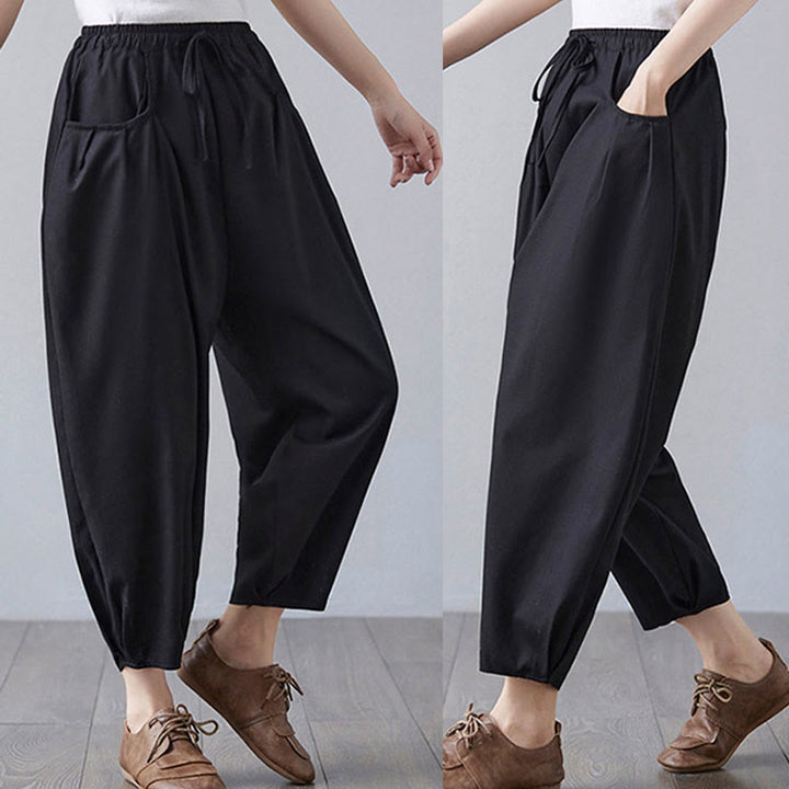 Pantalones cortos de verano Buddha Stones para mujer, de algodón y lino, con bolsillos - image 20