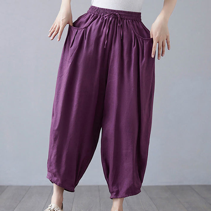 Pantalones cortos de verano Buddha Stones para mujer, de algodón y lino, con bolsillos - image 22