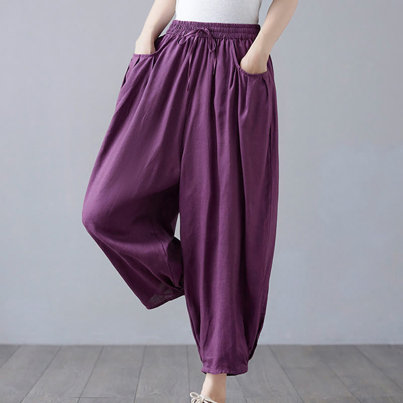 Pantalones cortos de verano Buddha Stones para mujer, de algodón y lino, con bolsillos - image 24