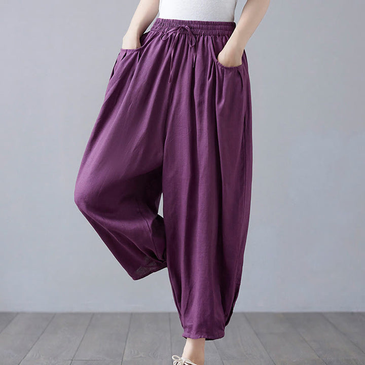 Pantalones cortos de verano Buddha Stones para mujer, de algodón y lino, con bolsillos - image 24