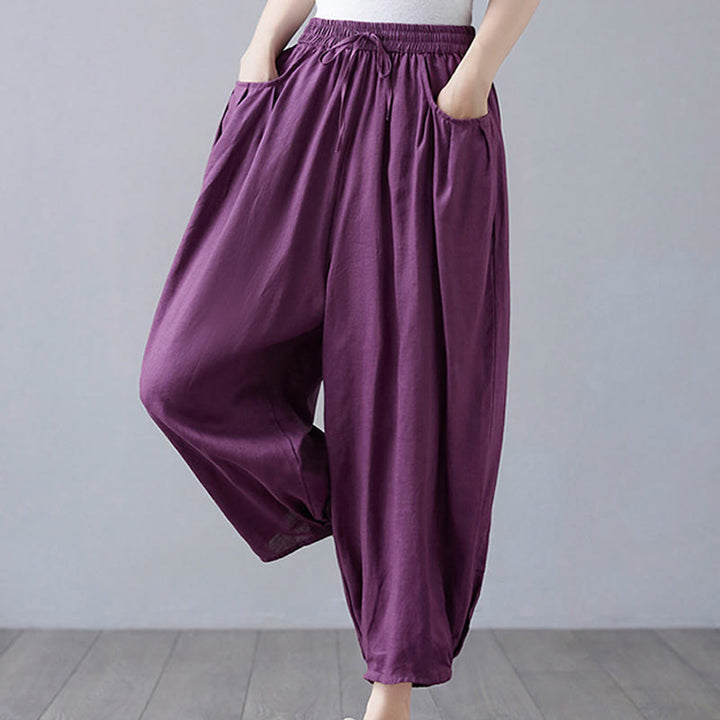 Pantalones cortos de verano Buddha Stones para mujer, de algodón y lino, con bolsillos - image 26