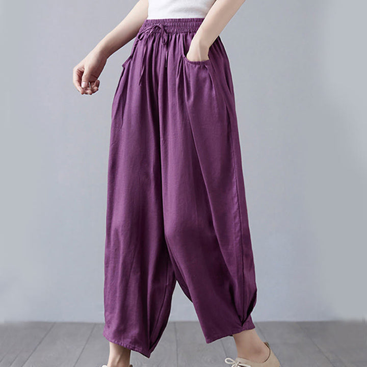 Pantalones cortos de verano Buddha Stones para mujer, de algodón y lino, con bolsillos - image 25