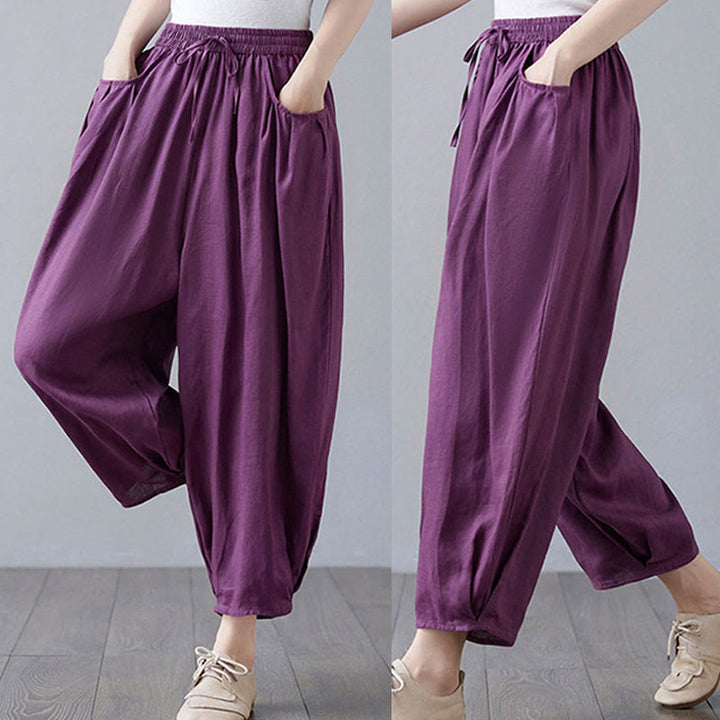 Pantalones cortos de verano Buddha Stones para mujer, de algodón y lino, con bolsillos - image 27