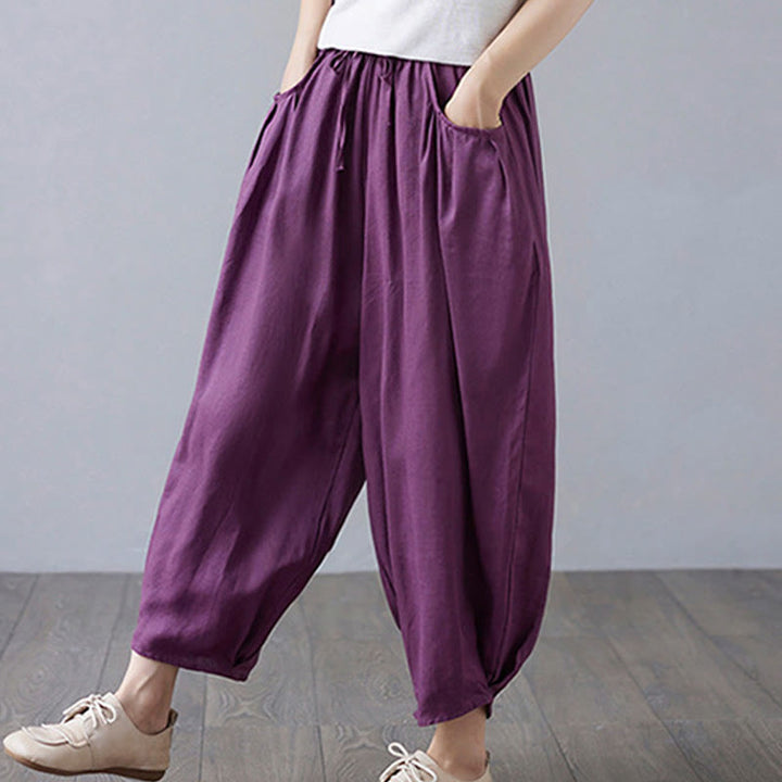Pantalones cortos de verano Buddha Stones para mujer, de algodón y lino, con bolsillos - image 23