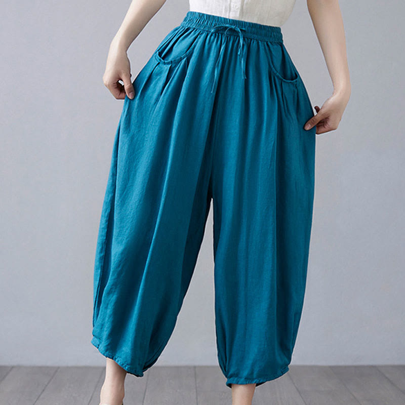 Pantalones cortos de verano Buddha Stones para mujer, de algodón y lino, con bolsillos - Azul cielo profundo - US12, UK/AU16, EU44 (3XL) - image 28