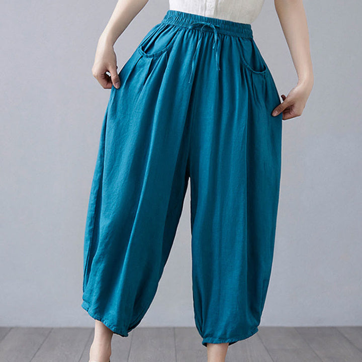 Pantalones cortos de verano Buddha Stones para mujer, de algodón y lino, con bolsillos - Azul cielo profundo - US12, UK/AU16, EU44 (3XL) - image 28