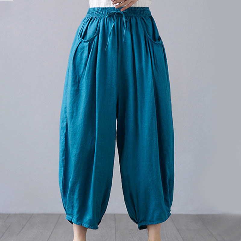 Pantalones cortos de verano Buddha Stones para mujer, de algodón y lino, con bolsillos - image 31