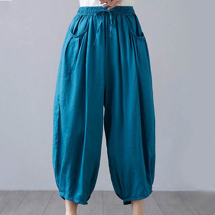 Pantalones cortos de verano Buddha Stones para mujer, de algodón y lino, con bolsillos - image 31