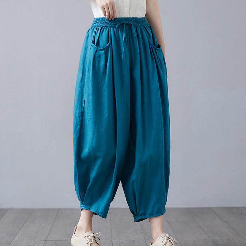 Pantalones cortos de verano Buddha Stones para mujer, de algodón y lino, con bolsillos - image 29