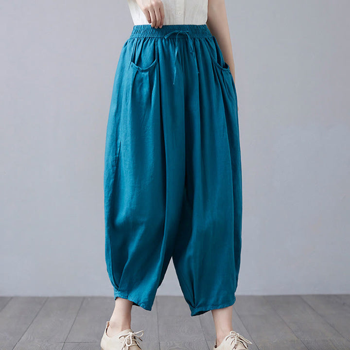 Pantalones cortos de verano Buddha Stones para mujer, de algodón y lino, con bolsillos - image 29