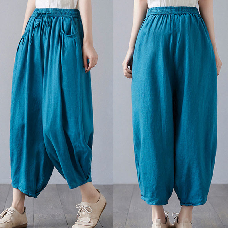 Pantalones cortos de verano Buddha Stones para mujer, de algodón y lino, con bolsillos - image 33