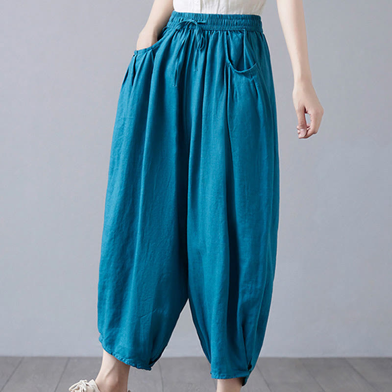 Pantalones cortos de verano Buddha Stones para mujer, de algodón y lino, con bolsillos - image 32