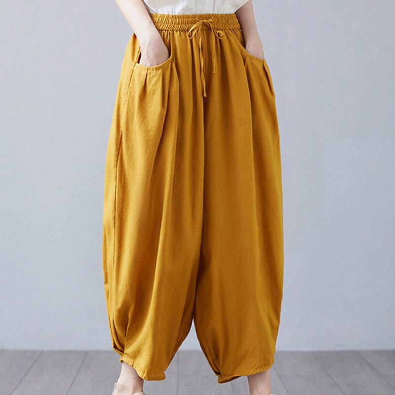 Pantalones cortos de verano Buddha Stones para mujer, de algodón y lino, con bolsillos - image 35