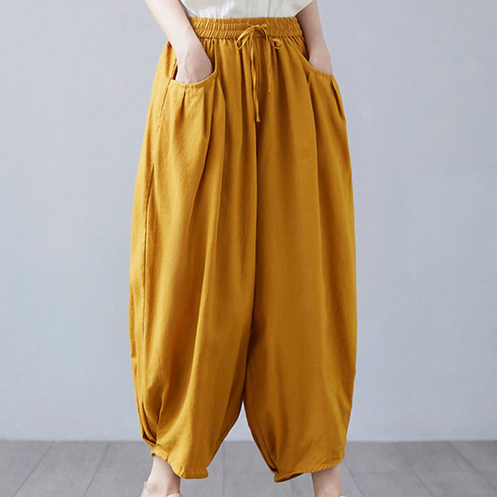 Pantalones cortos de verano Buddha Stones para mujer, de algodón y lino, con bolsillos - image 35