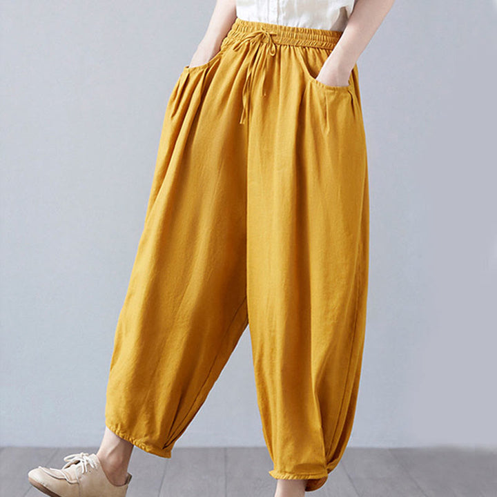 Pantalones cortos de verano Buddha Stones para mujer, de algodón y lino, con bolsillos - image 39