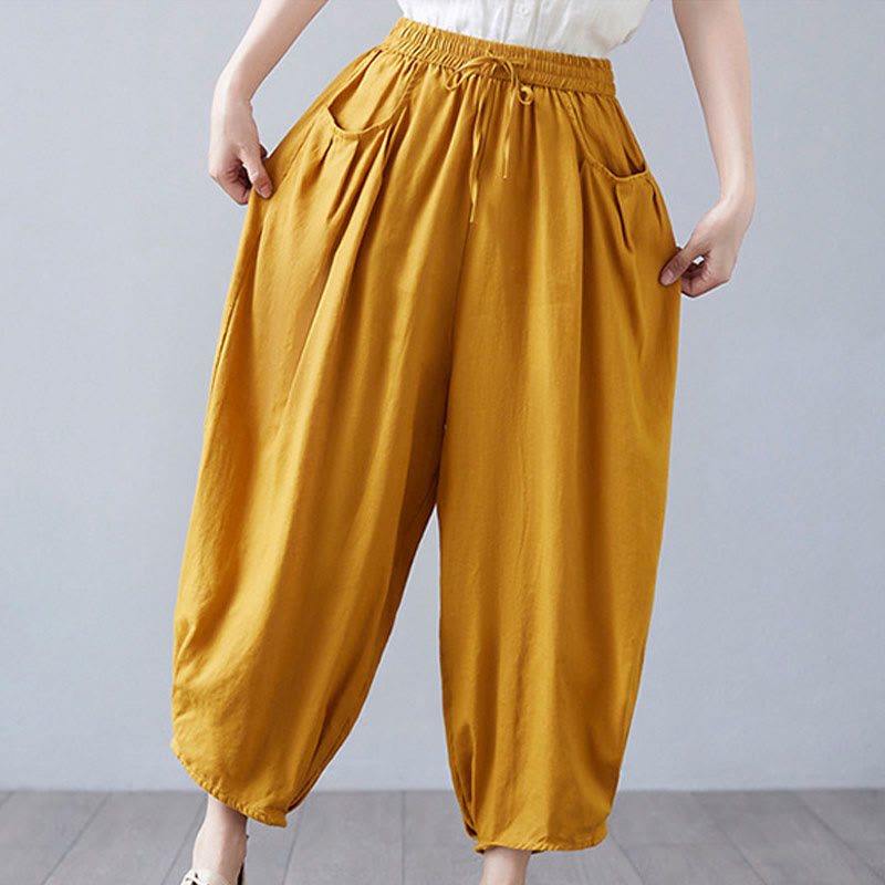 Pantalones cortos de verano Buddha Stones para mujer, de algodón y lino, con bolsillos - image 38
