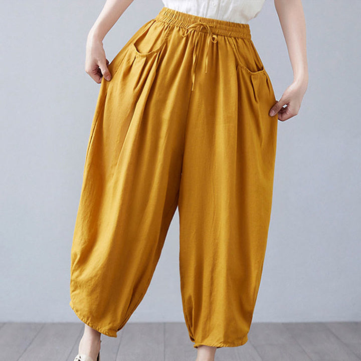 Pantalones cortos de verano Buddha Stones para mujer, de algodón y lino, con bolsillos - image 38