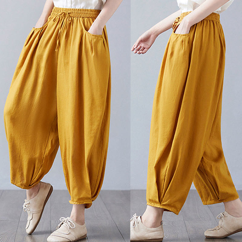 Pantalones cortos de verano Buddha Stones para mujer, de algodón y lino, con bolsillos - image 40