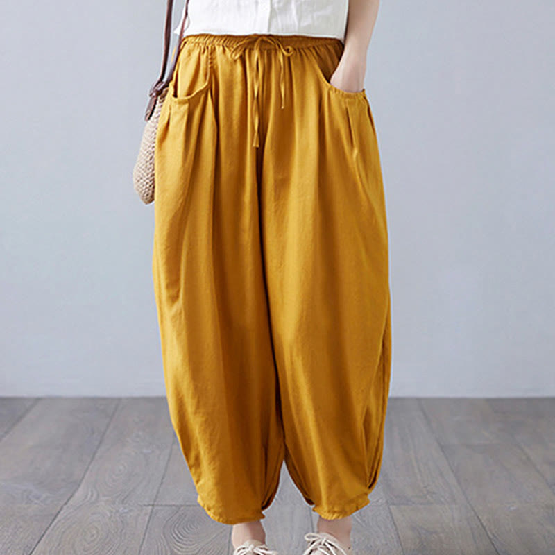 Pantalones cortos de verano Buddha Stones para mujer, de algodón y lino, con bolsillos - image 36