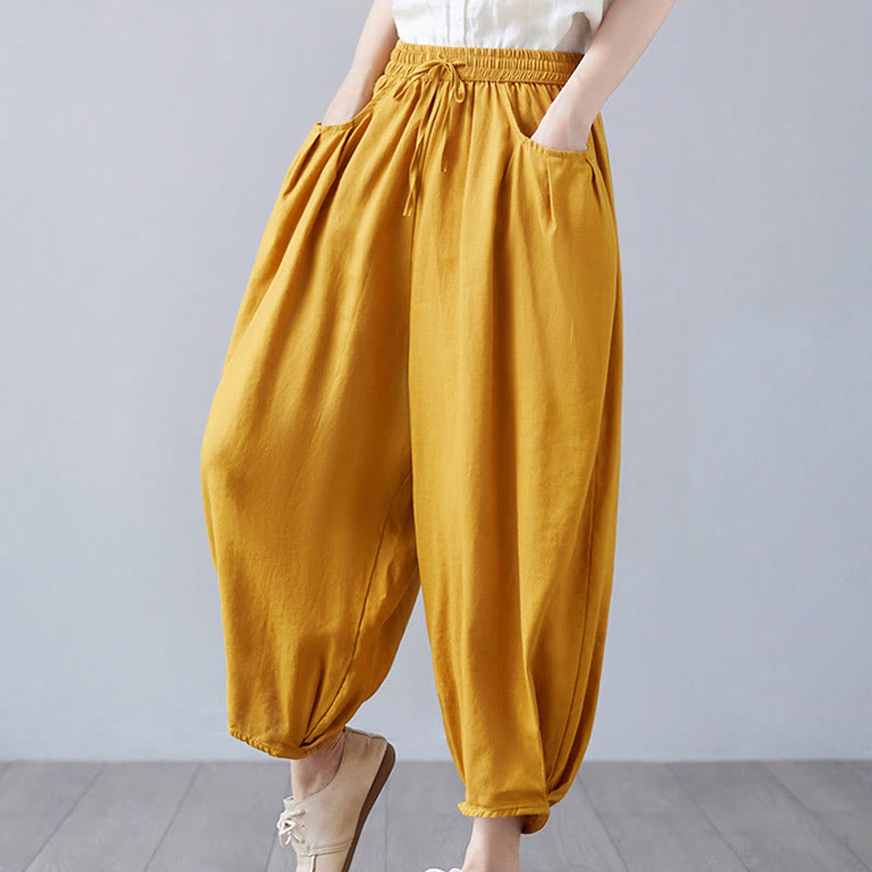 Pantalones cortos de verano Buddha Stones para mujer, de algodón y lino, con bolsillos - image 37