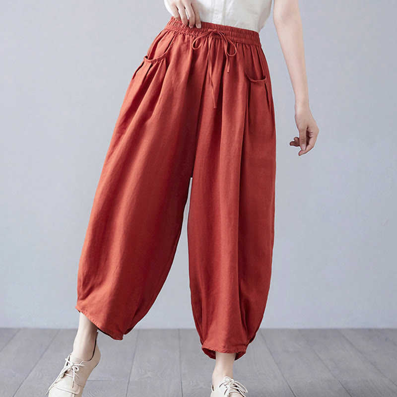 Pantalones cortos de verano Buddha Stones para mujer, de algodón y lino, con bolsillos - image 43