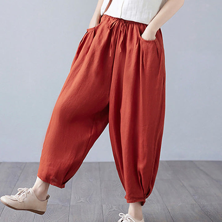 Pantalones cortos de verano Buddha Stones para mujer, de algodón y lino, con bolsillos - image 44