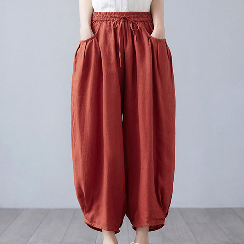 Pantalones cortos de verano Buddha Stones para mujer, de algodón y lino, con bolsillos - IndianRed - US12, UK/AU16, EU44 (3XL) - image 41