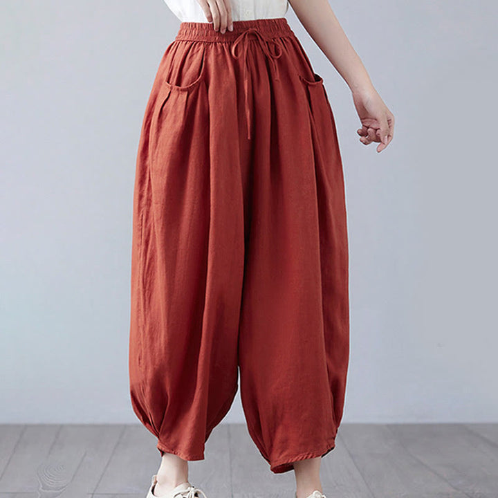 Pantalones cortos de verano Buddha Stones para mujer, de algodón y lino, con bolsillos - image 42