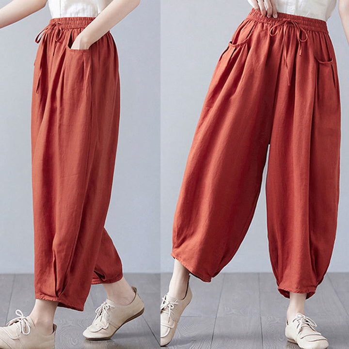 Pantalones cortos de verano Buddha Stones para mujer, de algodón y lino, con bolsillos - image 45