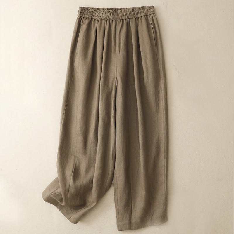 Pantalones harén de lino y algodón para mujer, lisos, de verano, con bolsillos, de Buddha Stones - Broncearse - US8-10，UK/AU12-14，EU40-42 (2XL) - image 1