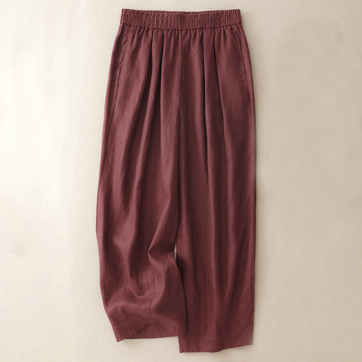 Pantalones harén de lino y algodón para mujer, lisos, de verano, con bolsillos, de Buddha Stones - Granate - US8-10，UK/AU12-14，EU40-42 (2XL) - image 6