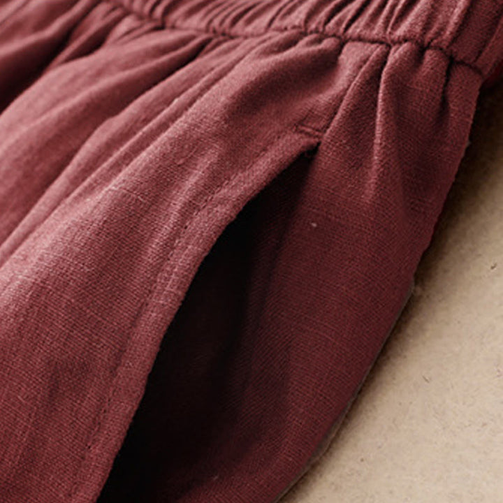 Pantalones harén de lino y algodón para mujer, lisos, de verano, con bolsillos, de Buddha Stones - image 10