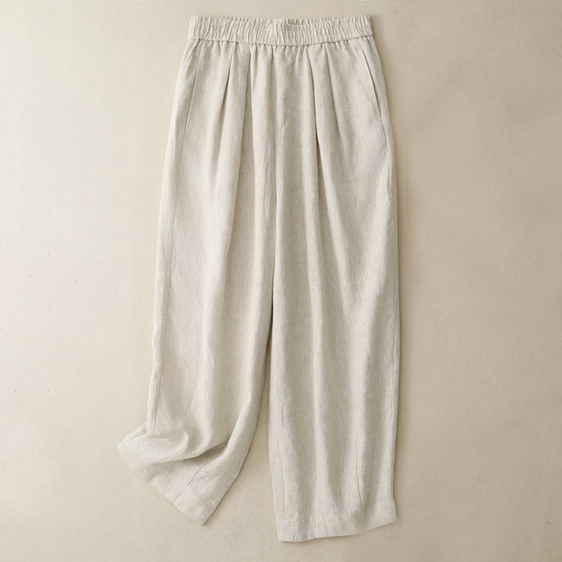 Pantalones harén de lino y algodón para mujer, lisos, de verano, con bolsillos, de Buddha Stones - Beige - US8-10，UK/AU12-14，EU40-42 (2XL) - image 11
