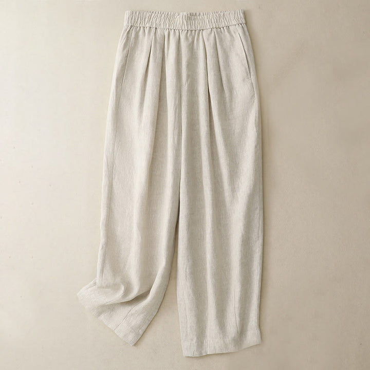 Pantalones harén de lino y algodón para mujer, lisos, de verano, con bolsillos, de Buddha Stones - Beige - US8-10，UK/AU12-14，EU40-42 (2XL) - image 11