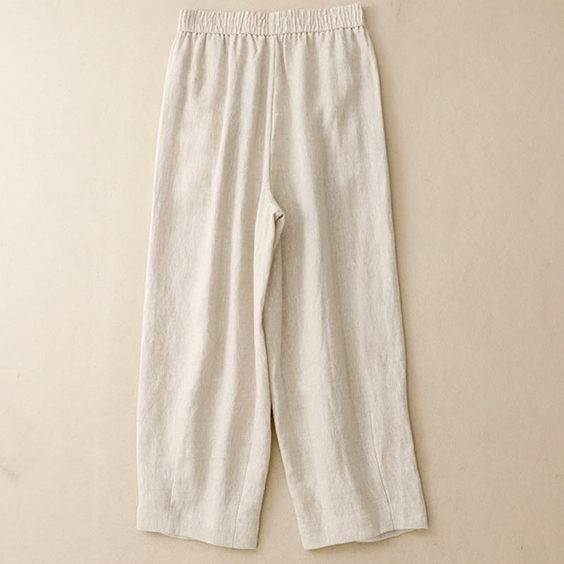 Pantalones harén de lino y algodón para mujer, lisos, de verano, con bolsillos, de Buddha Stones - image 12