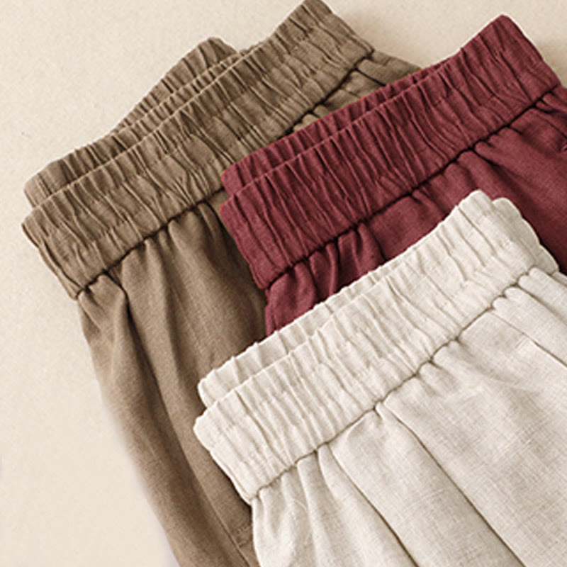 Pantalones harén de lino y algodón para mujer, lisos, de verano, con bolsillos, de Buddha Stones - image 22